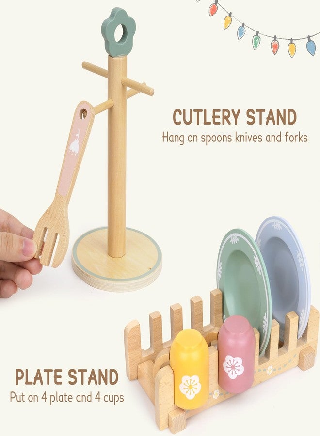 LFENYIGI 20 PCS Kitchen Playset with Wooden Toy Plates and Dishes, Montessori Kitchen Toys for Girls and Boys, Wooden Play Kitchen Accessories for Kids Toddlers Aged 3 and up - Image 5